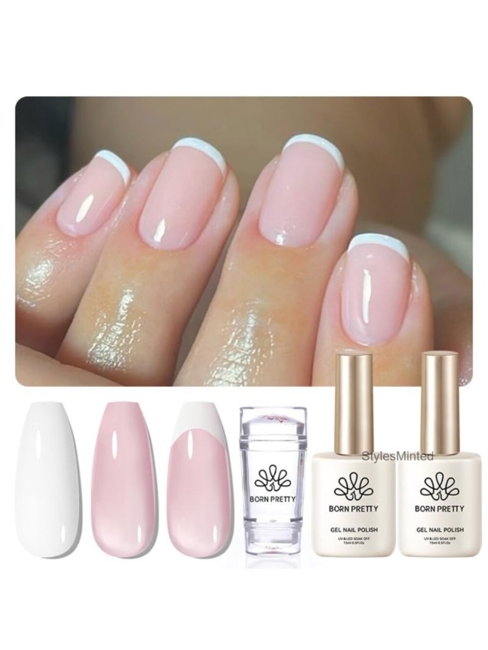 French Manicure Kit Nail Stamper with 2 Gel Nail Polishes - Nail Art Tool Set